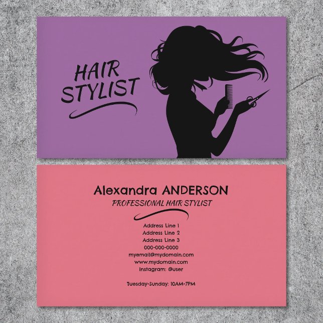 Lila & Rosa - Hårstylist Visitkort (Purple & Pink - Hair Stylist Business Card)