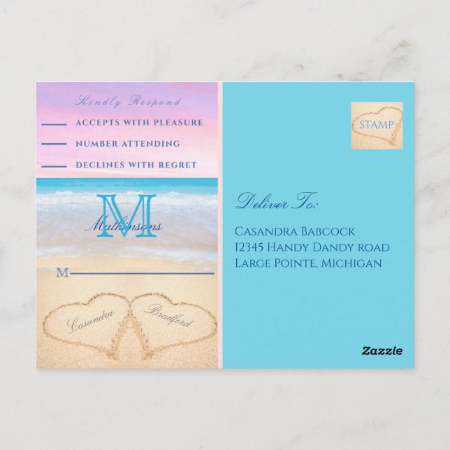 Lila rosa himlar hjärtan i sandbäckenet P Vykort (Baksida)