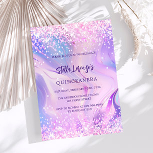 Lila rosa holografi Quinceanera lyxury Inbjudningar