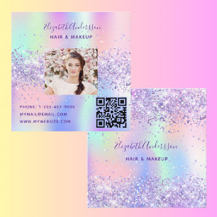 Lila rosa holografisk foto qr-kod fyrkantigt visitkort