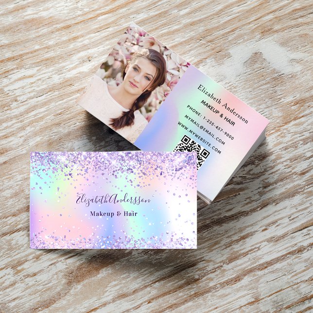 Lila rosa holografisk foto qr-kod visitkort (Skapare uppladdad)