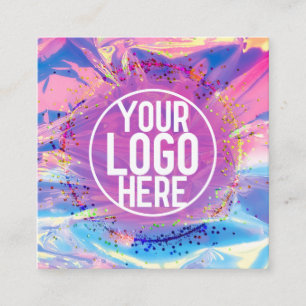 Lila Rosa Holograph Glitter Confetti Logotyp Fyrkantigt Visitkort