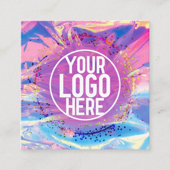 Lila Rosa Holograph Glitter Confetti Logotyp Fyrkantigt Visitkort (Framsida)