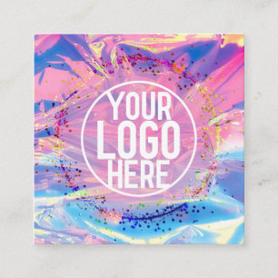 Lila Rosa Holograph Glitter Confetti Logotyp Fyrkantigt Visitkort