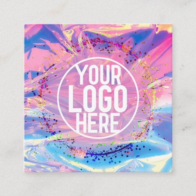 Lila Rosa Holograph Glitter Confetti Logotyp Fyrkantigt Visitkort (Framsida)