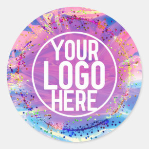 Lila Rosa Holograph Glitter Confetti Logotyp Runt Klistermärke