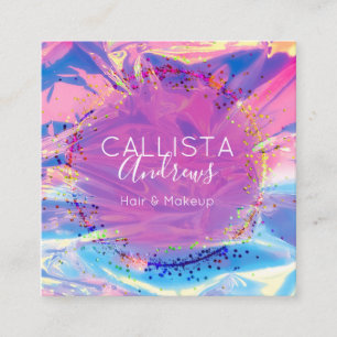 Lila Rosa Holograph Glitter Confetti Salon Squar Fyrkantigt Visitkort