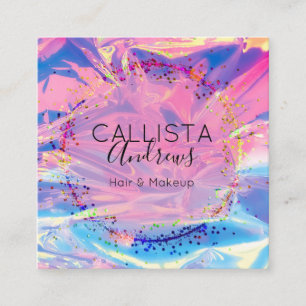 Lila Rosa Holograph Glitter Confetti Salon Squar Fyrkantigt Visitkort