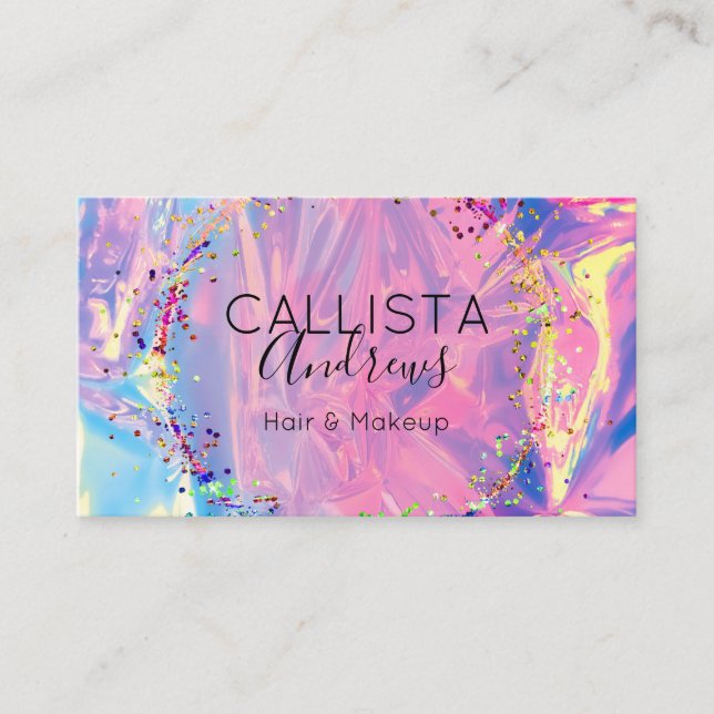 Lila Rosa Holograph Glitter Confetti Salon Visitkort (Framsida)