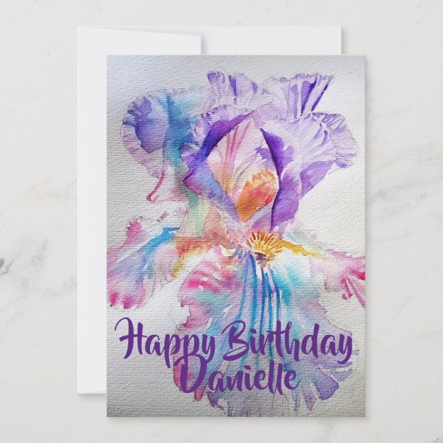 Lila Rosa Iris Watercolor Birthday-inbjudan Inbjudningar (Framsida)