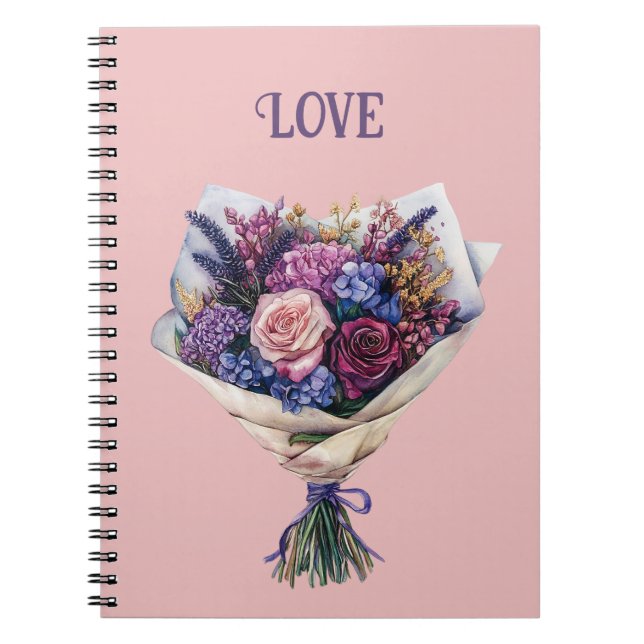 Lila Rosa Kärleksblommor Anteckningsbok (Framsidan)