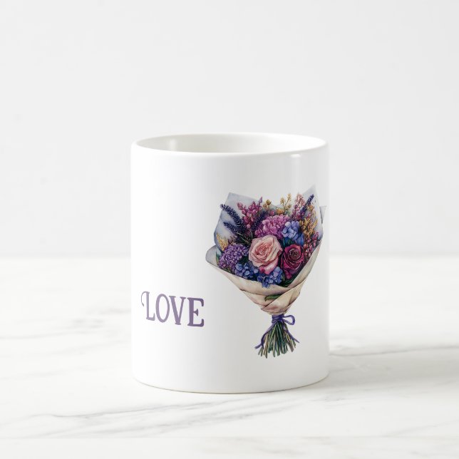 Lila Rosa Kärleksblommor Kaffemugg (Center)