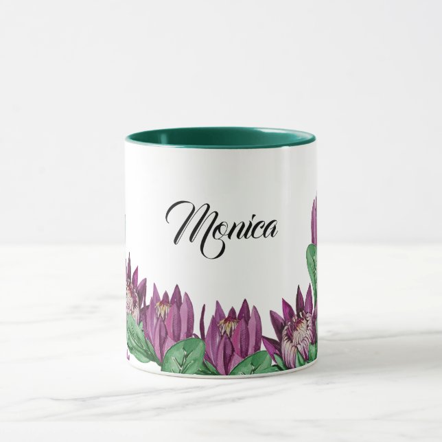 Lila Rosa Kung Protea Akvarell Handmålad Mugg (Center)