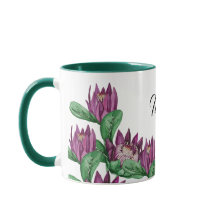 Lila Rosa Kung Protea Akvarell Handmålad