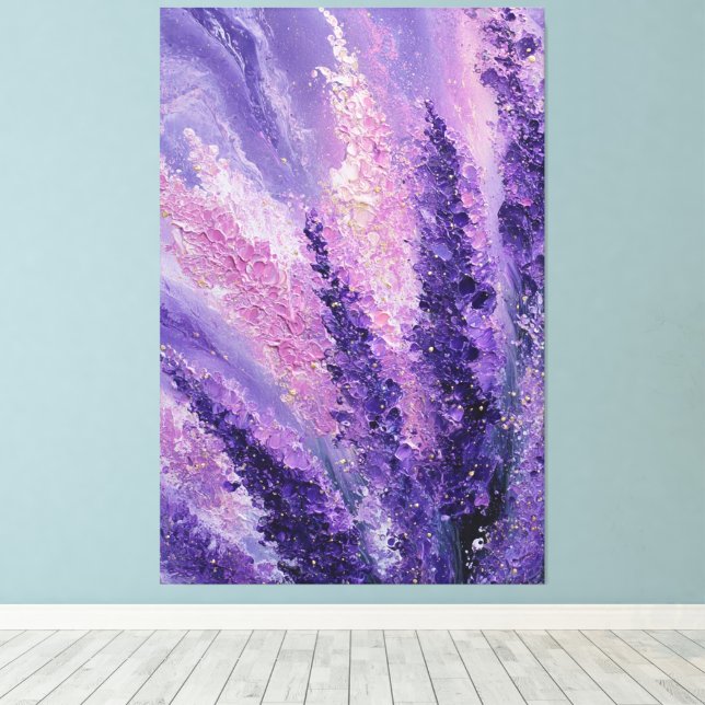 Lila Rosa Lavendel Guld Blommar Abstrakt Väggkonst Canvastryck (Insitu (trägolv))