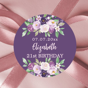 Lila rosa lavender-blommigtar födelsedag runt klistermärke