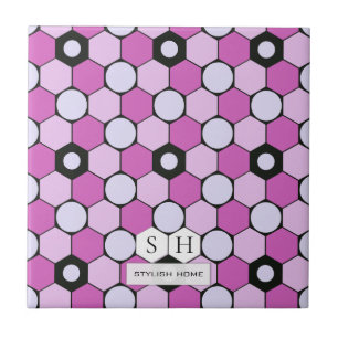 Lila, Rosa, Lavender Hexagons & Circles Mönster Kakelplatta