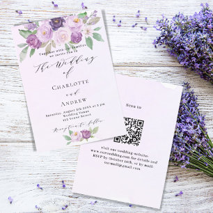 Lila rosa lila rosor QR RSVP lyxbröllop Inbjudningar