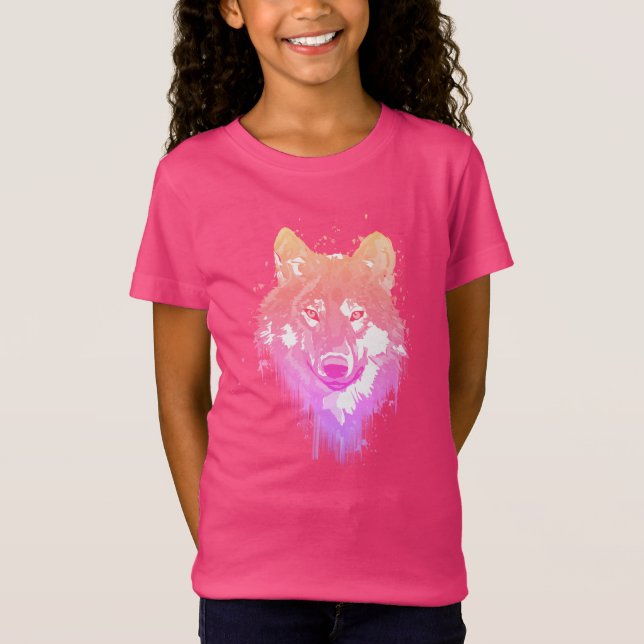 Lila Rosa Lilac Neon Watercolor Splatters Varg T Shirt (Framsida)