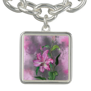 Lila Rosa Lily Flower Bracelet Painting Armband