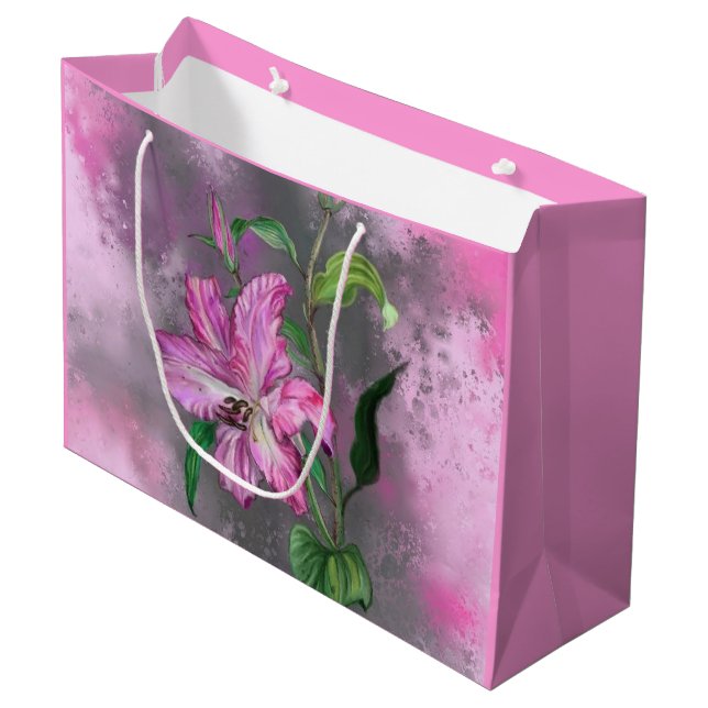 Lila Rosa Lily Flower Gift Bag-målning (Framsidan Vinklad)