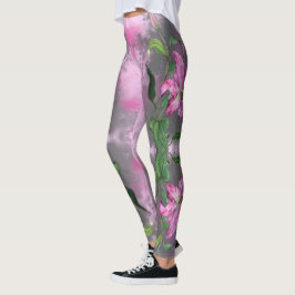 Lila Rosa Lily Flower Miged Art Painting - Leggings