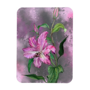 Lila Rosa Lily Flower Painting Magnet