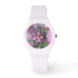 Lila Rosa Lily Flower Watch Lilies Painting Armbandsur