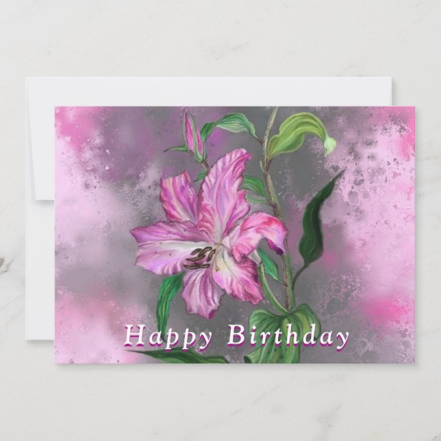 Lila Rosa Lily Flowers Birthday Card (Framsida)