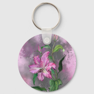 Lila Rosa Lily Flowers Keychain Lilies Painting Nyckelring