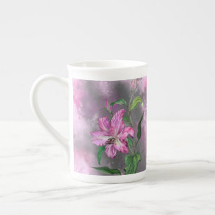 Lila Rosa Lily Flowers Mugg - Målning Benporslin Mugg