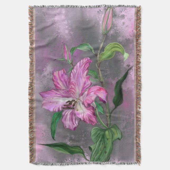 Lila Rosa Lily Flowers Throw Blanket Filt (Framsidan Vertikal)