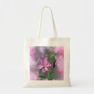 Lila Rosa Lily Flowers Tote Bag Lilies Painting Tygkasse