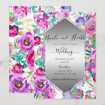 Lila Rosa Ljus Blommig Watercolor Bröllop