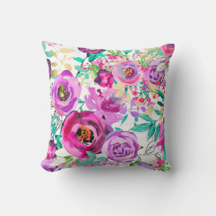 Lila Rosa Ljusfärgad Modern Blommig Mönster Kudde