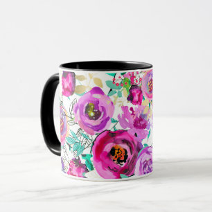 Lila Rosa Ljusfärgad Modern Blommig Mönster Mugg