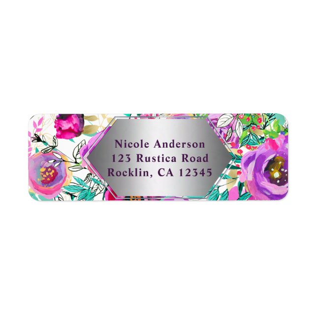 Lila Rosa Ljusfärgad Modern Blommig Mönster Returadress Etikett (Framsidan)