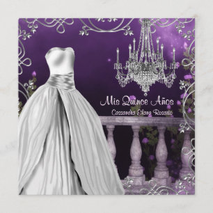 Lila Rosa Ljuskrona Quinceanera Inbjudningar