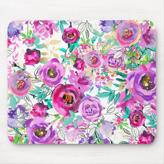 Lila Rosa Ljust Modern Blommig Shabby Chic Musmatta (Framsidan)