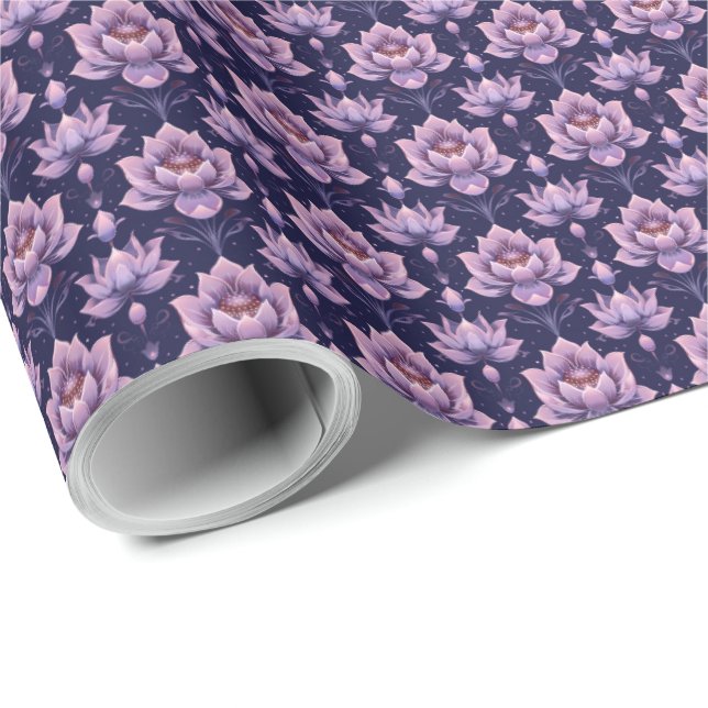 Lila Rosa Lotusblomma Födelsedagsblomma Presentpapper (Rullad Hörn)