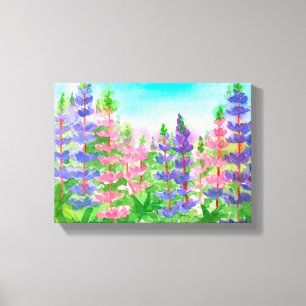 Lila Rosa Lupines Watercolor Flowers Canvastryck