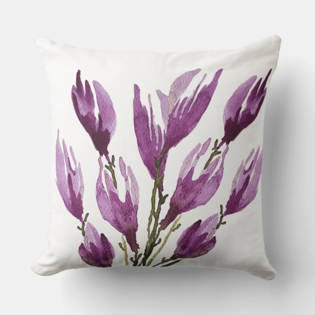 Lila Rosa Magnolia Blommig Akvarell Kudde (Framsida)