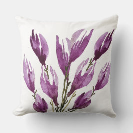 Lila Rosa Magnolia Blommigt Vattenfärg Kudde