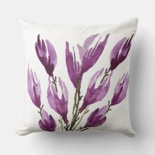 Lila Rosa Magnolia Blommigt Vattenfärg Kudde