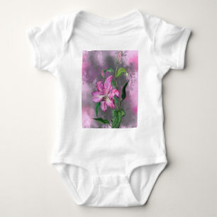Lila Rosa Målad Lilja Blomma Baby Bodysuit T Shirt
