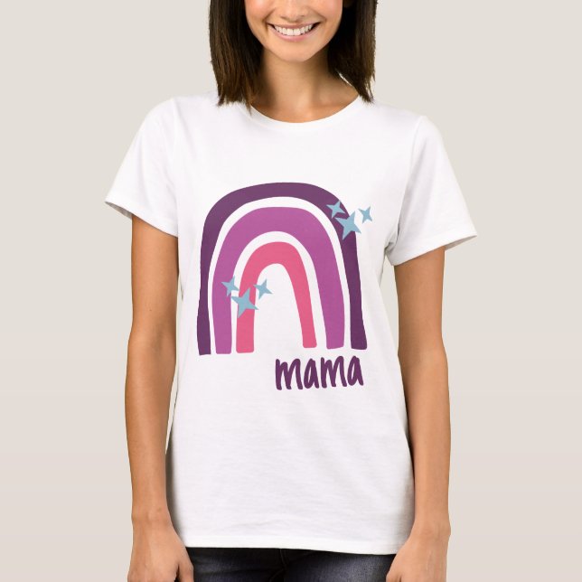 Lila Rosa mamma för Personlig av regnbåge i Böhmen T Shirt (Framsida)