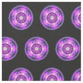 Lila Rosa Mandala Design på svart bakgrund Tyg
