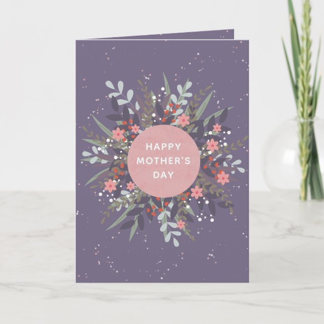 Lila Rosa Minimalistisk Blommig Krans Mors Dag Kort (Framsida)