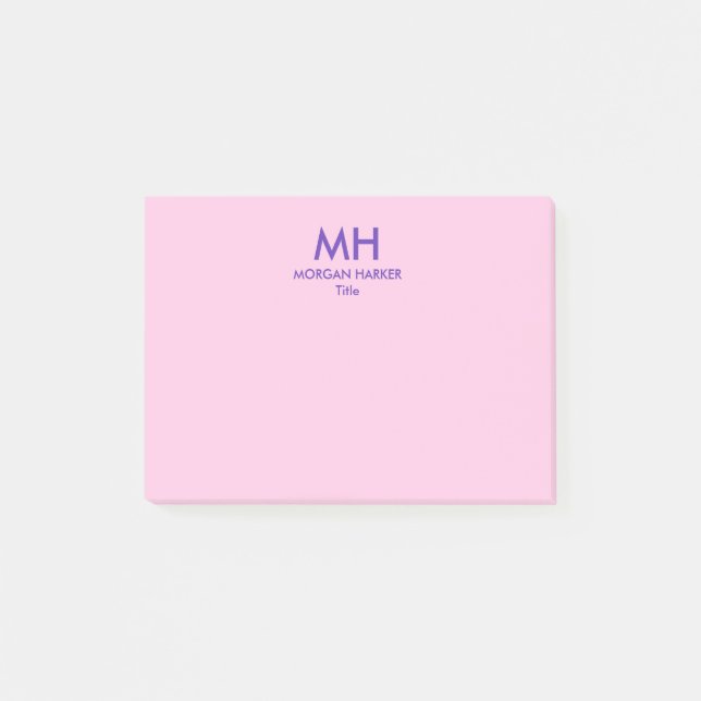 Lila Rosa Minimalistiska Rena Initialer Post-it Block (Framsida)