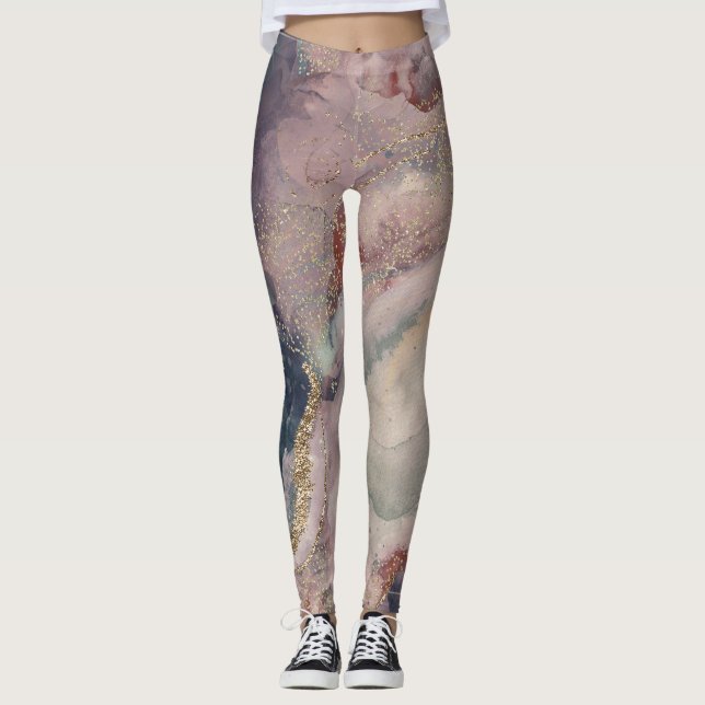 Lila Rosa Mjuk vattenfärgsfärg Cosmic Galaxy Gnist Leggings (Framsida)